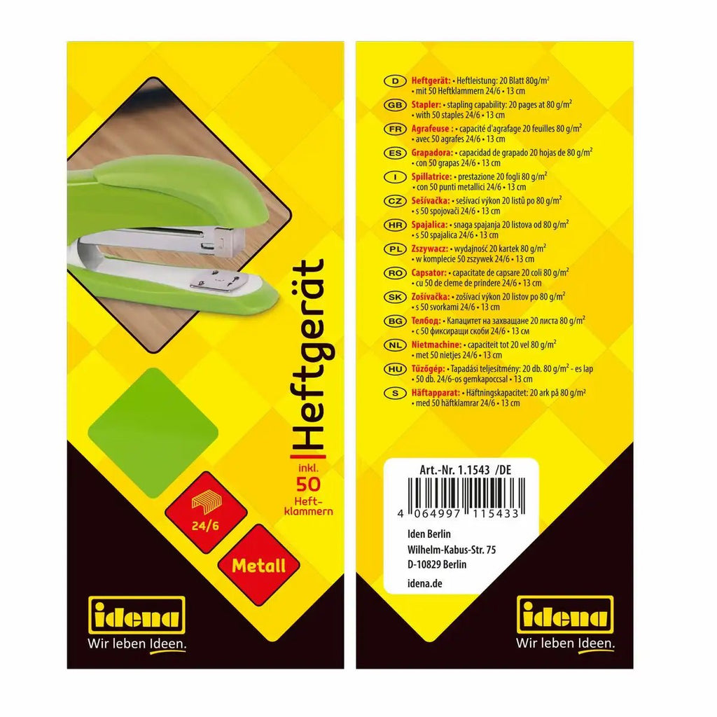 Idena Heftmaschine 20 Blatt grün kompakt