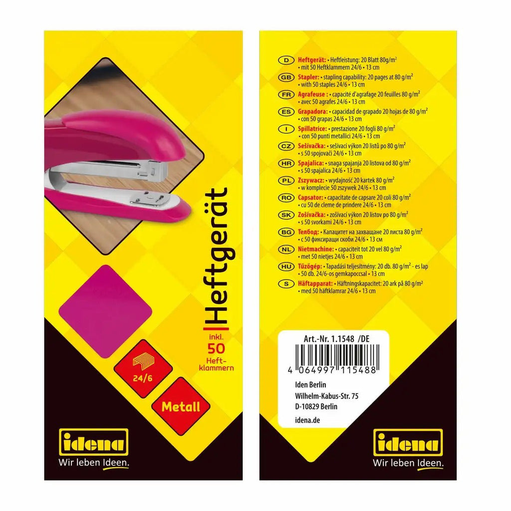 Kompaktes Idena Heftgerät pink 13cm Bürobedarf