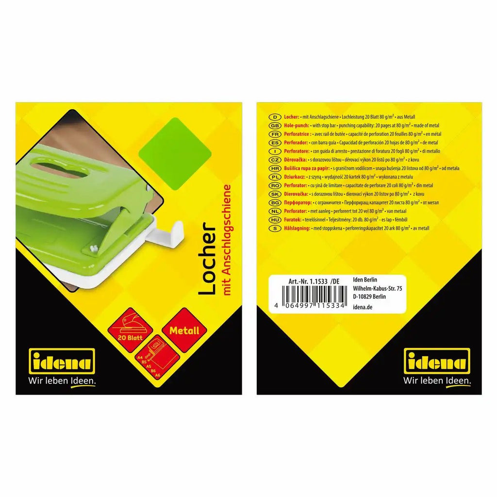Idena Papierlocher grün bis 20 Blatt lochen