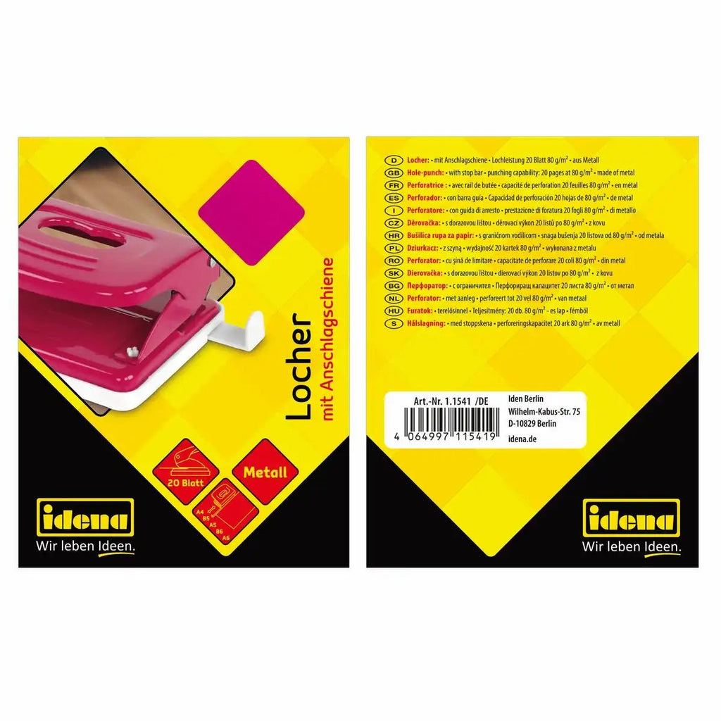 Locher pink Idena 20 Blatt mit Metallgehäuse