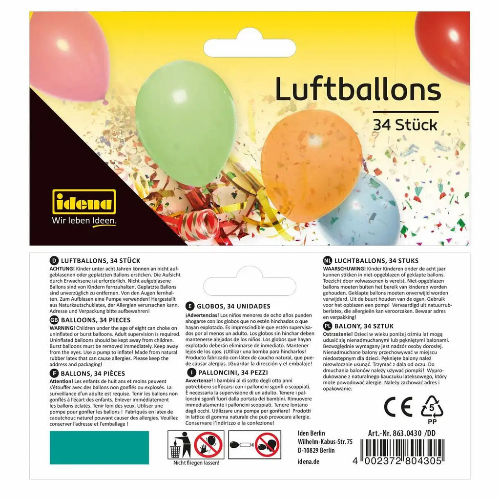 Mehrfarbige Luftballons Idena 34 Stück vielseitig einsetzbar