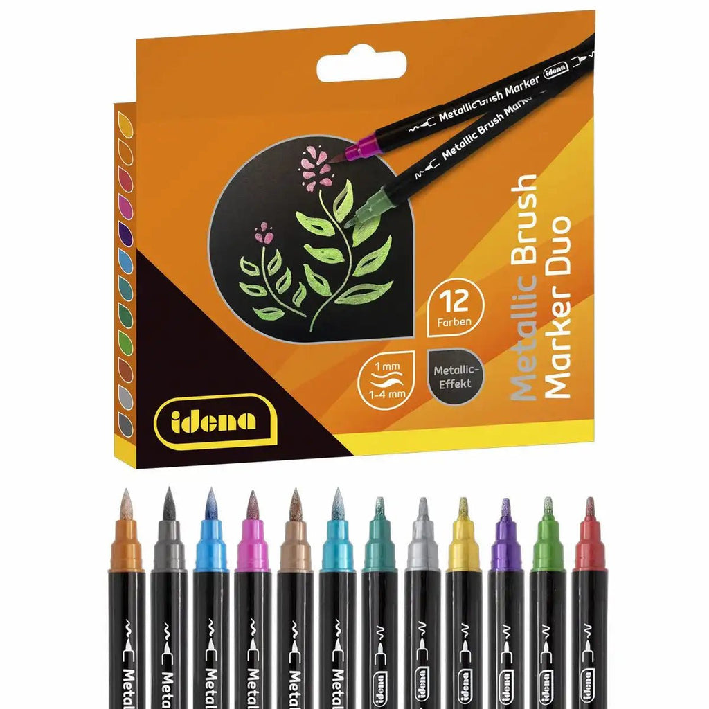 Idena Metallic Brush Duo Marker 12er Set mit Pinsel- und Feinschriftspitze