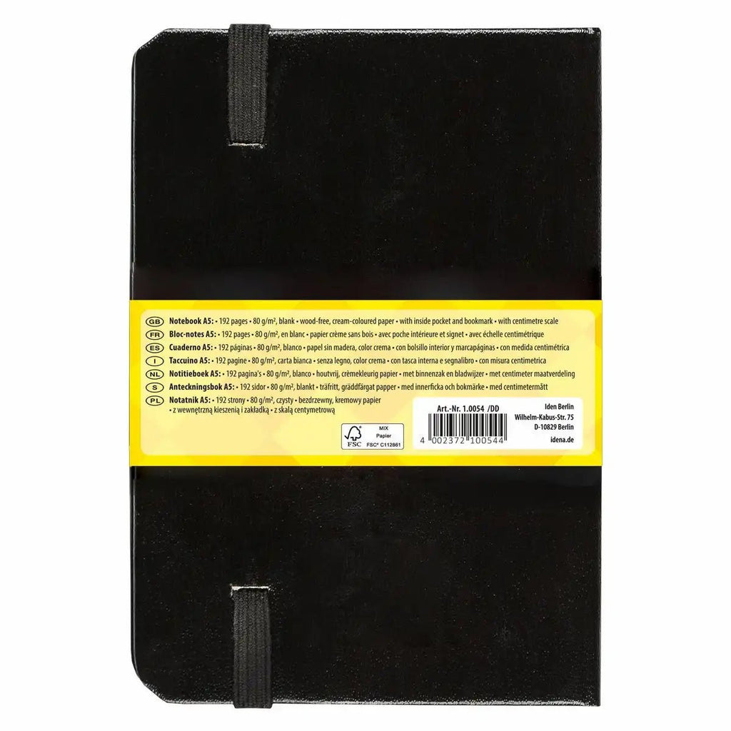 Schwarzes A5 Notizbuch Hardcover von Idena mit Gummiband