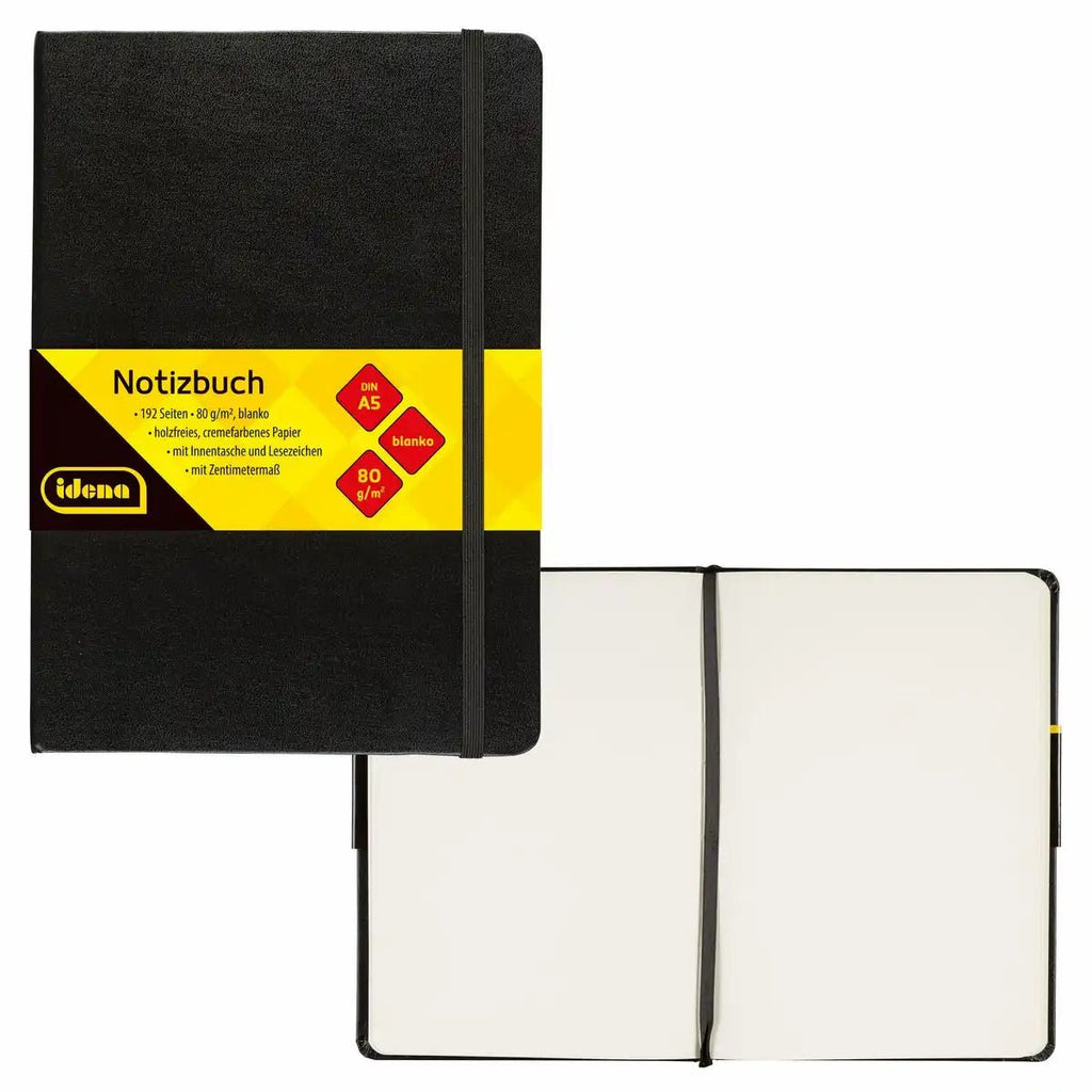 Idena Notizbuch A5 schwarz blanko mit Gummiband