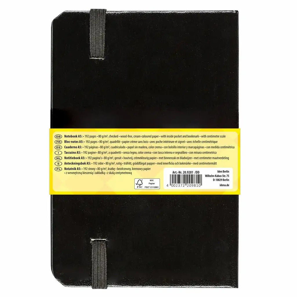 Schwarzes Notizheft A5 kariert 80g Papier Idena