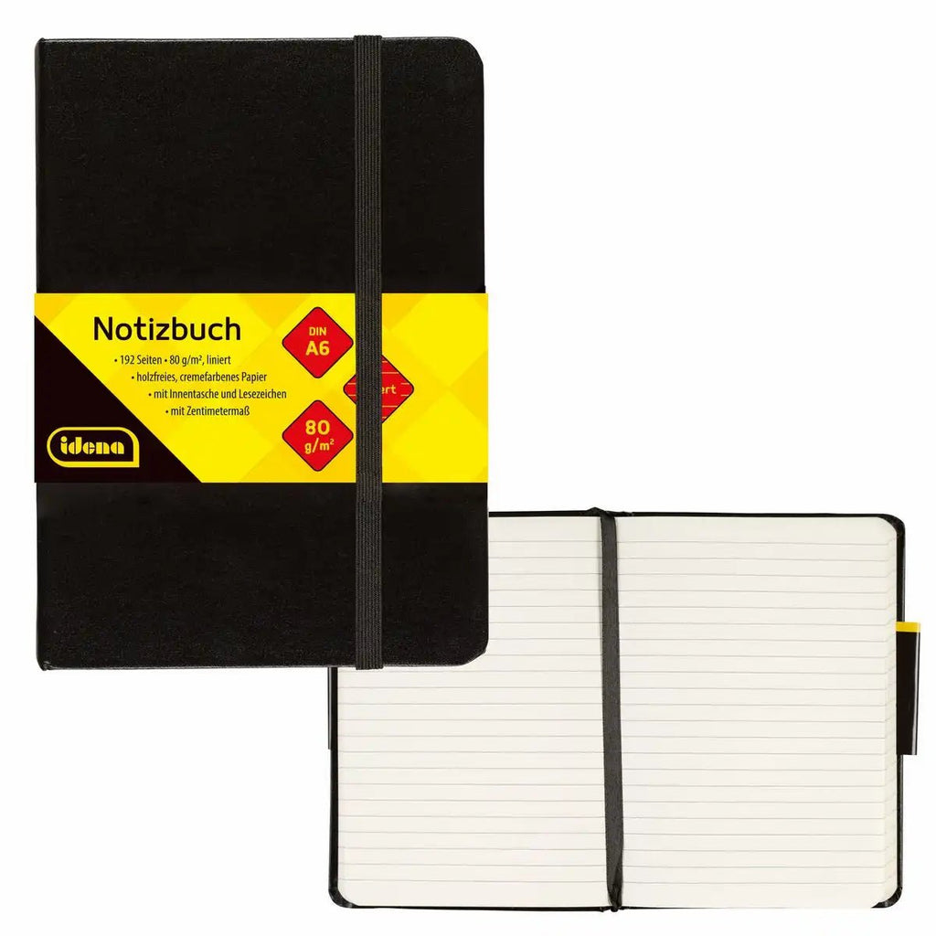 Idena Notizbuch A6 liniert schwarz kompakt