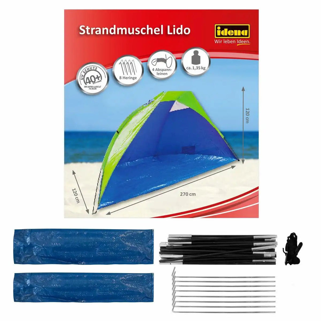 Idena Strandmuschel Lido blau grün 270x120x120 mit UV-Schutz 40+