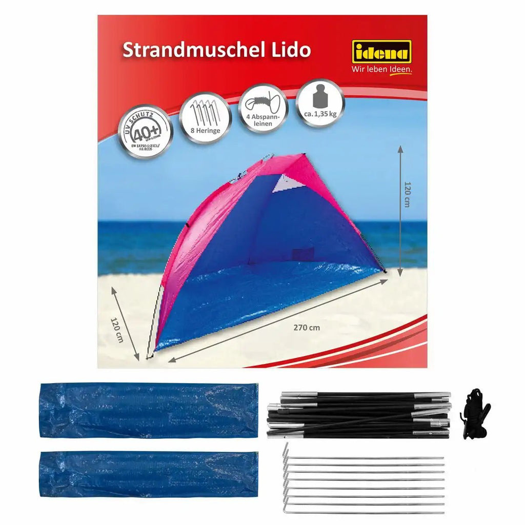 Idena Strandmuschel Lido blau pink 270x120x120 mit UV-Schutz 40+
