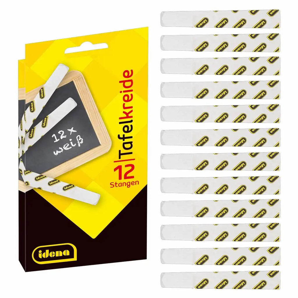 Idena Tafelkreide weiß 12 Stück mit Papiergriff