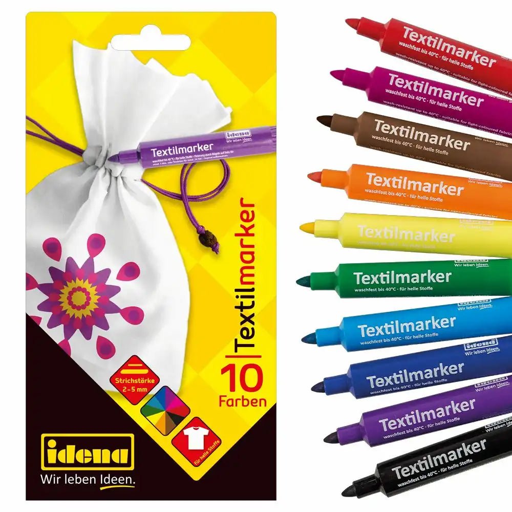 Idena Textilmarker Set 10 Stück bunt 2–5 mm Stoffmalstifte