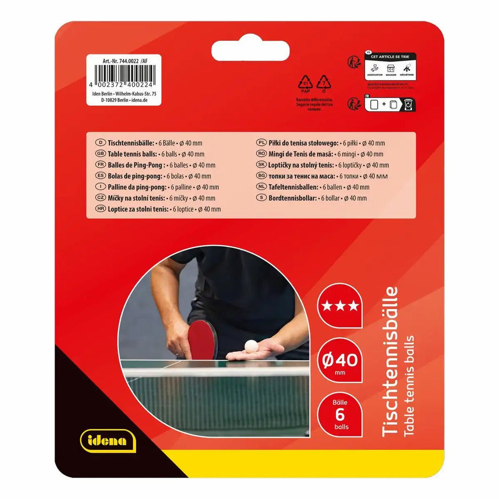 Set mit 6 weißen Tischtennisbällen 3 Sterne Idena Ø 4 cm