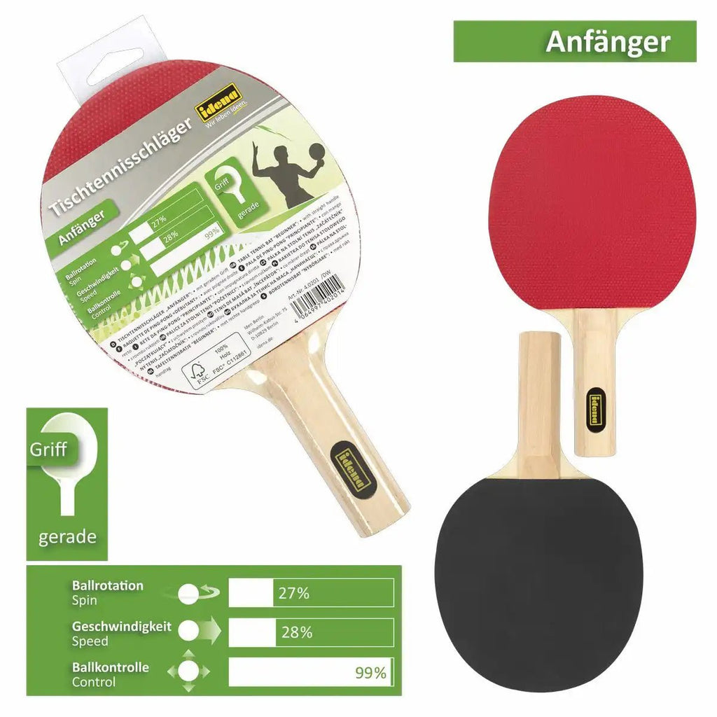 Idena Tischtennisschläger Anfänger glatt rot schwarz Holzgriff