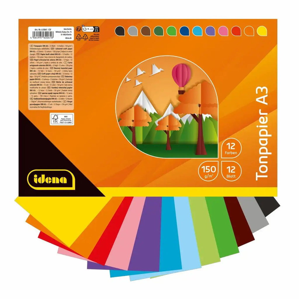 Idena Tonpapier DIN A3 150 g/m² 12 Farben