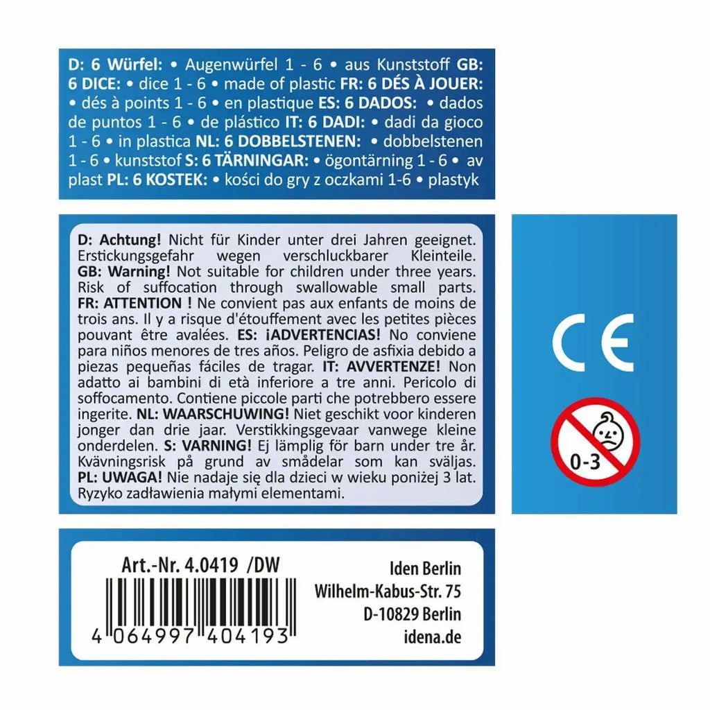 Sechsseitige Spielwürfel Idena Set 16mm