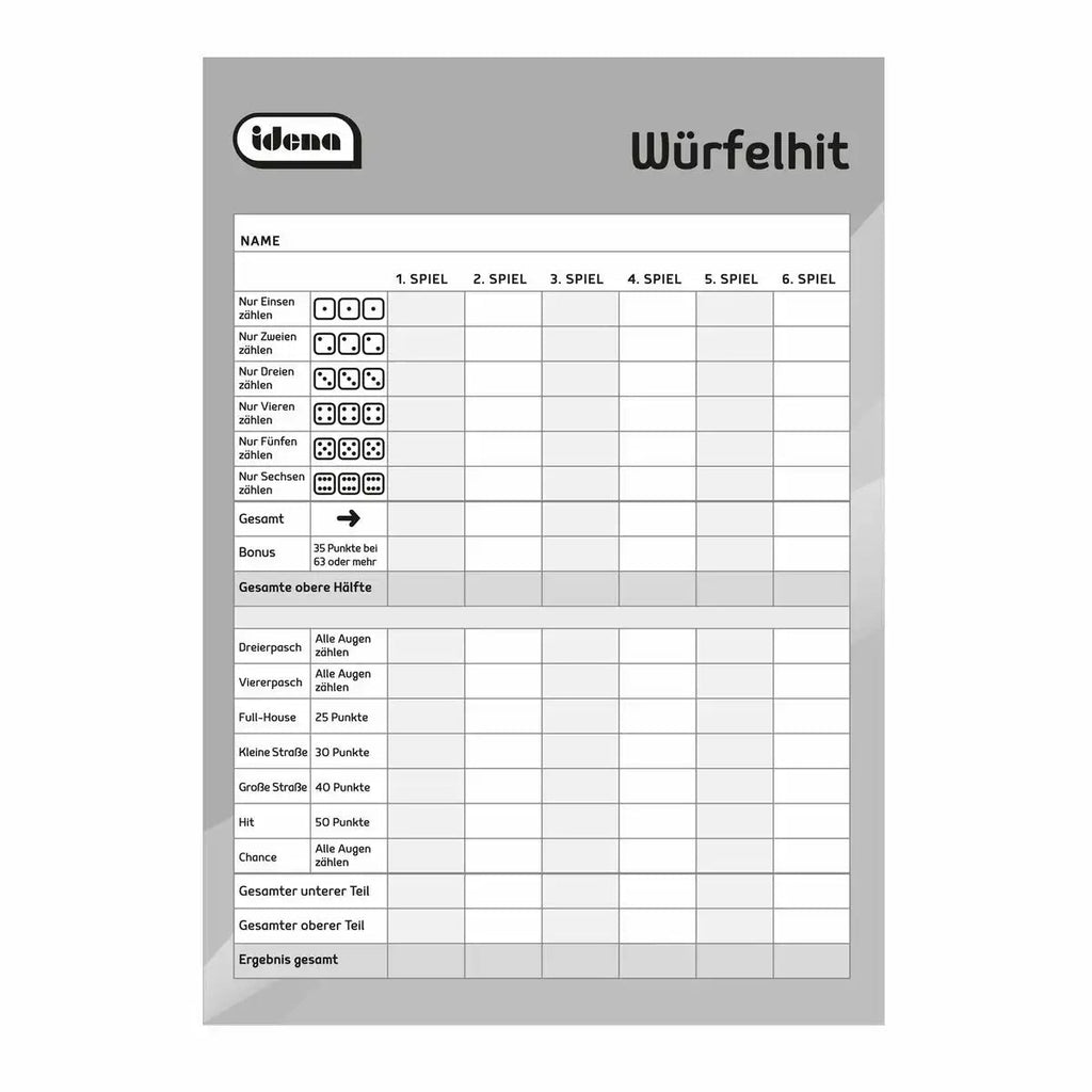 Idena Würfelspielblock große Schrift klassisch
