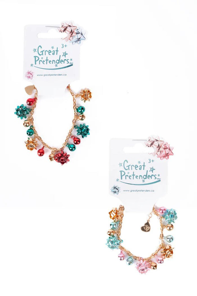 Festliches Glöckchen-Armband mit Weihnachts-Schleifen Rot-Grün-Gold Kinder