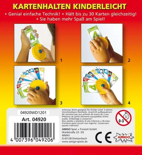 Kartenhalter Gelb mit eingelegten Spielkarten
