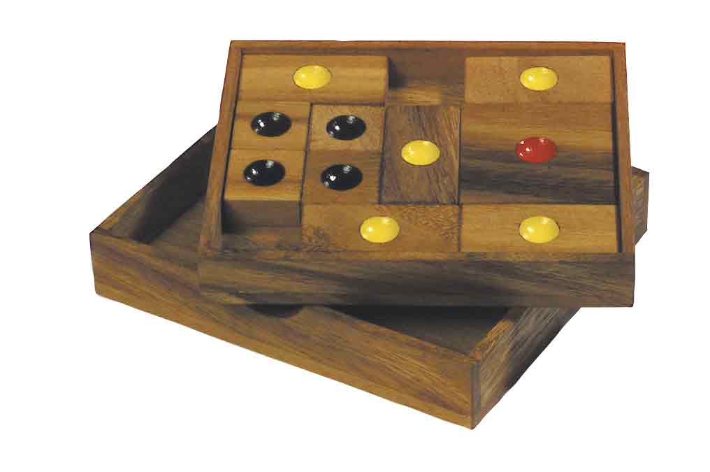 Khun Pan Schiebepuzzle aus Holz, Denkspiel mit 11 Teilen in Holzbox