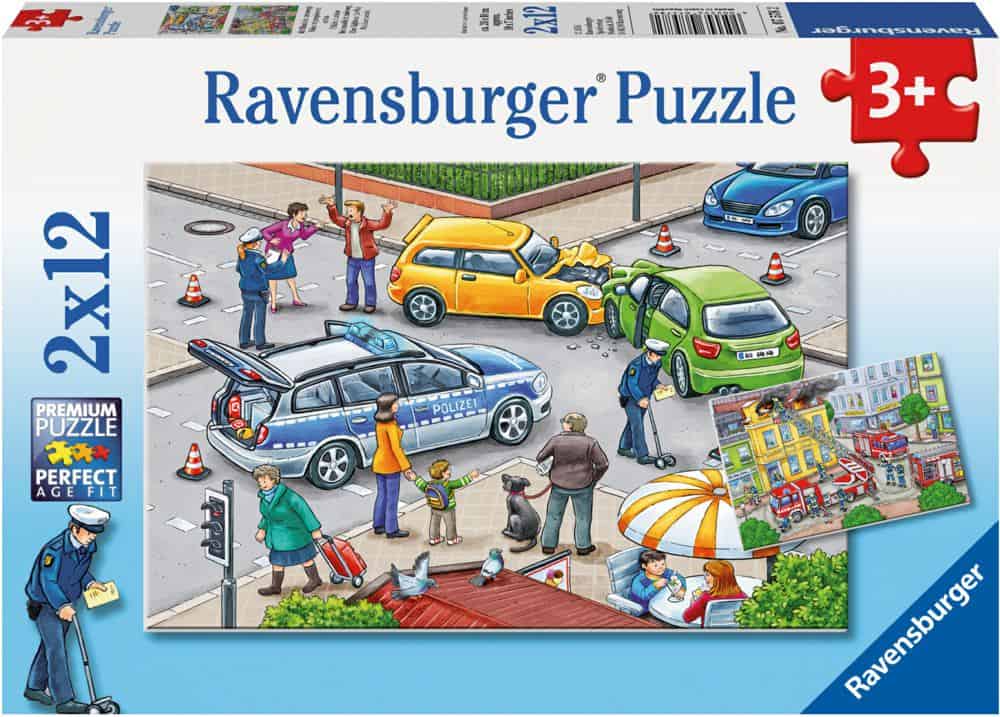 Kinderpuzzle 2x12 - Mit Blaulicht unterwegs  - Ravensburger