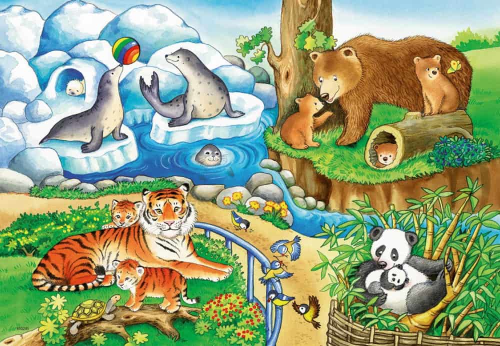 Kinderpuzzle 2x12 - Tiere im Zoo   - Ravensburger