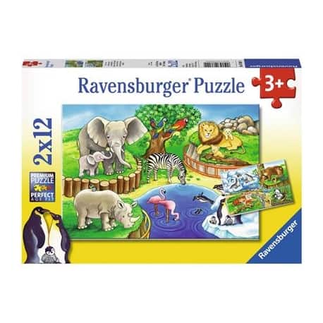 Kinderpuzzle 2x12 - Tiere im Zoo   - Ravensburger