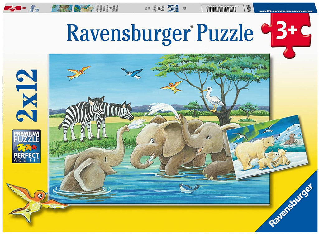 Kinderpuzzle 2x12 - Tierkinder aus aller Welt - Ravensburger