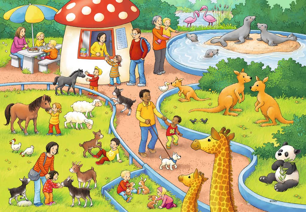 Kinderpuzzle 2x24 - Ein Tag im Zoo   - Ravensburger