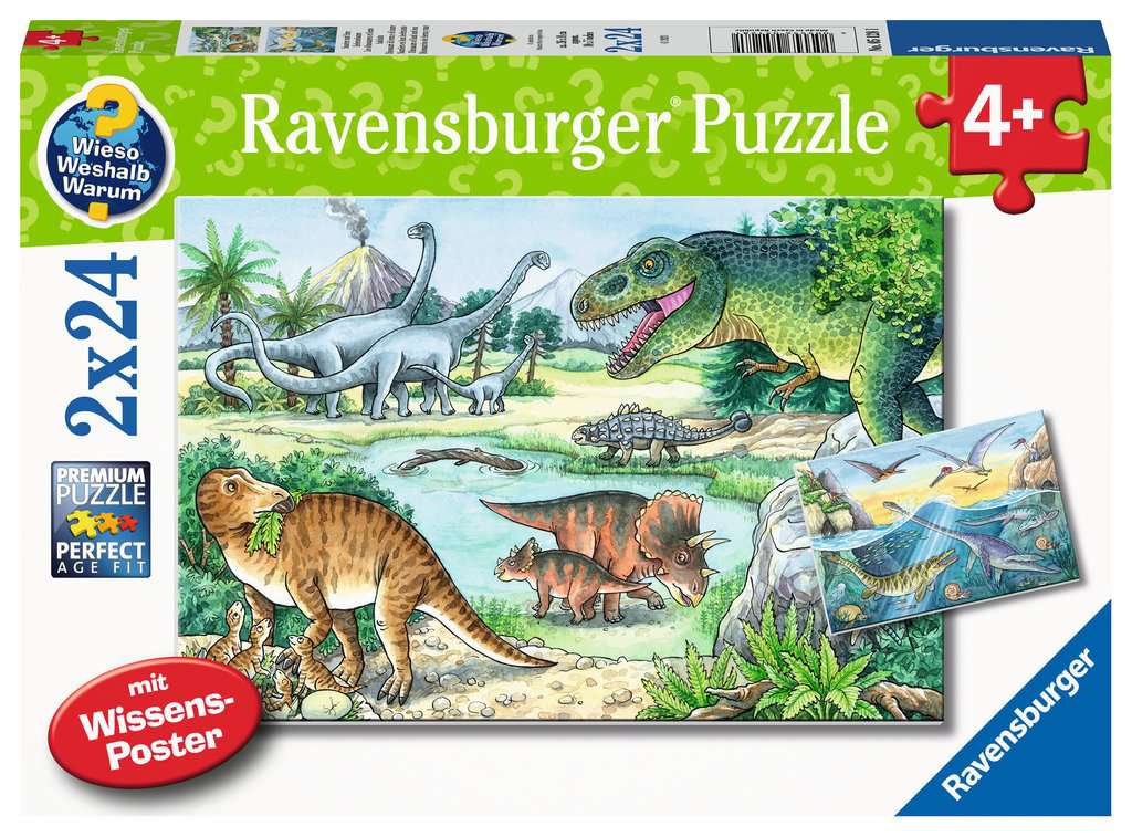 Kinderpuzzle 2x24 - Saurier und ihre Lebensräume - Ravensburger