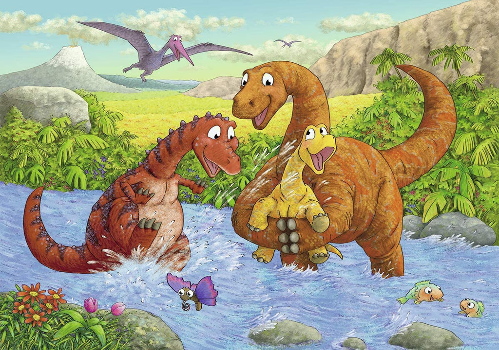 Kinderpuzzle 2x24 - Spielende Dinos - Ravensburger