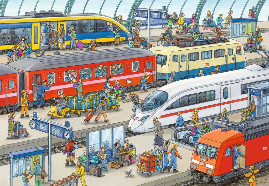 Kinderpuzzle 2x24 - Trubel am Bahnhof   - Ravensburger