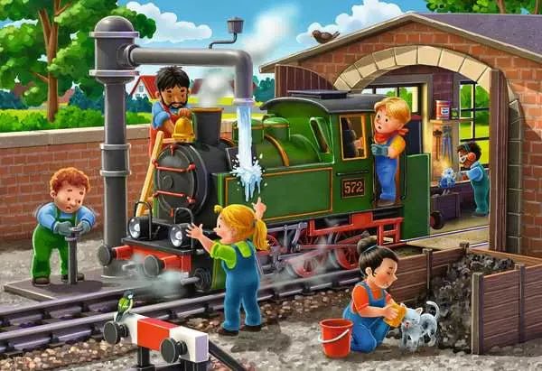 Kinderpuzzle ab 4 Jahren - Eisenbahn - und Flugzeugservice - 24 Teile - Ravensburger