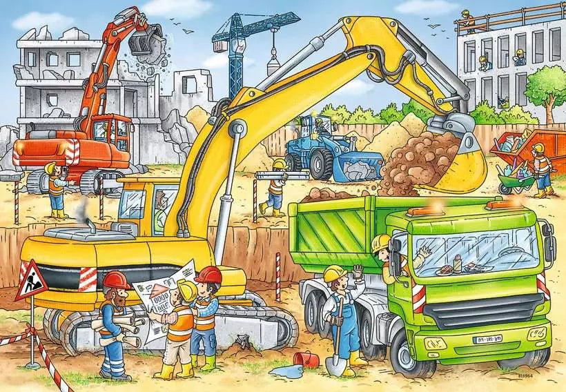 Puzzle ab 4 mit Baustellenfahrzeugen & Mini-Poster
