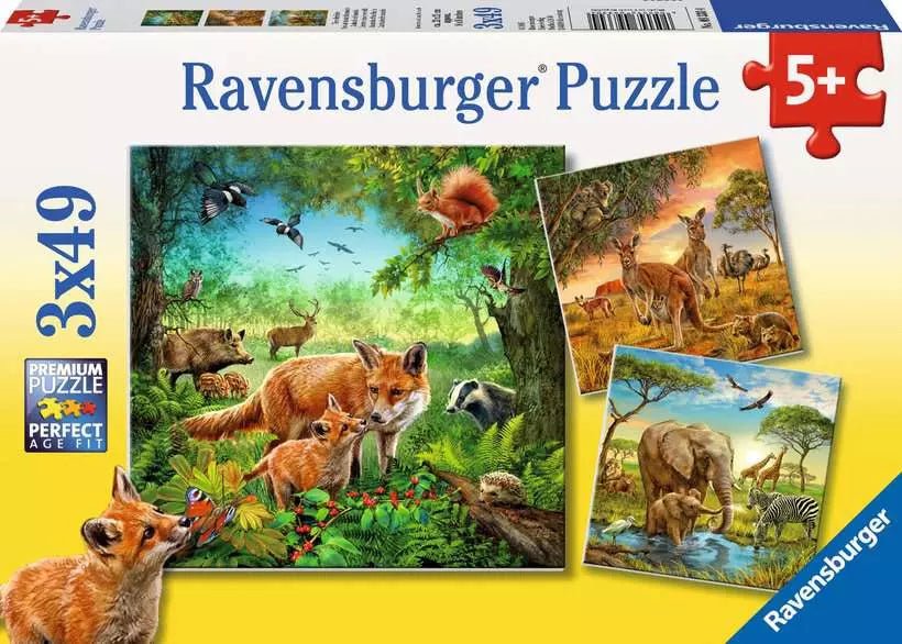 Kinderpuzzle ab 5 Jahren Tiere der Erde mit 3x49 Teilen