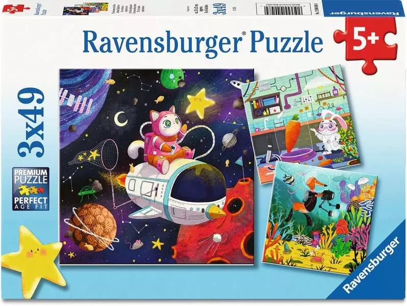 Ravensburger Kinderpuzzle Tierwissenschaftler 3x49 Teile ab 5
