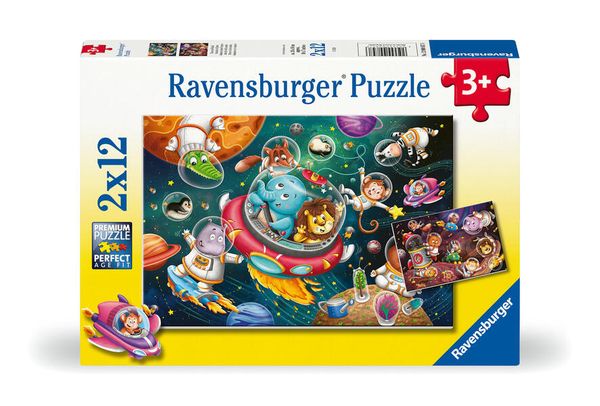 Kinderpuzzle - Tiere im Weltall - 12 Teile - Ravensburger