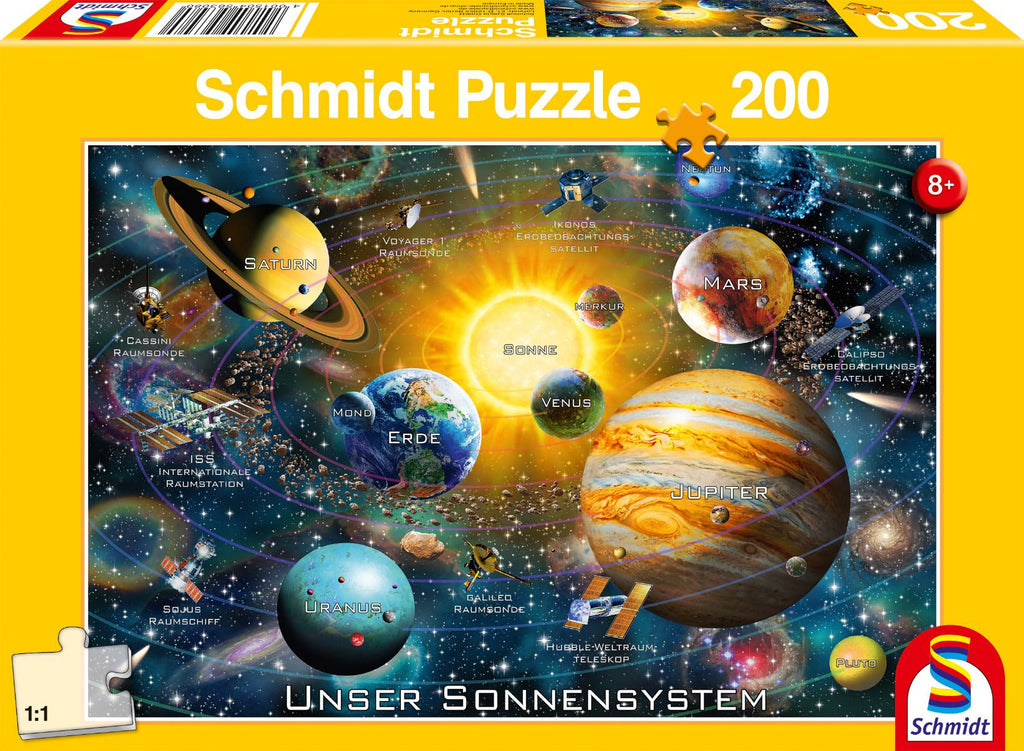 200-Teile Puzzle mit Planeten des Sonnensystems auf hellem Hintergrund
