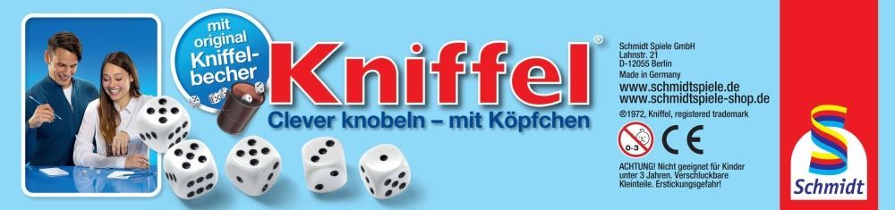 Kniffel Würfelspiel mit original Becher und Spielblock