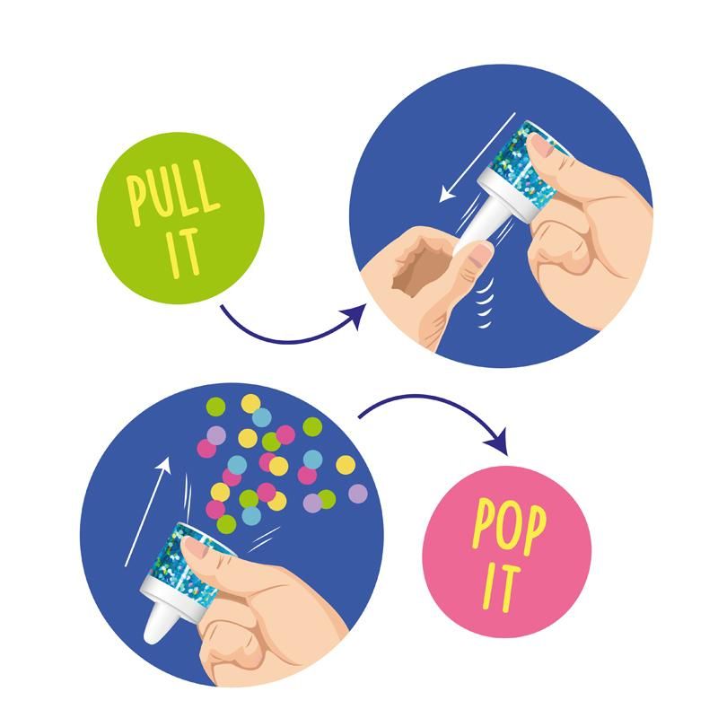 Popper Konfetti Set mit Gummizugmechanismus farbenfroh