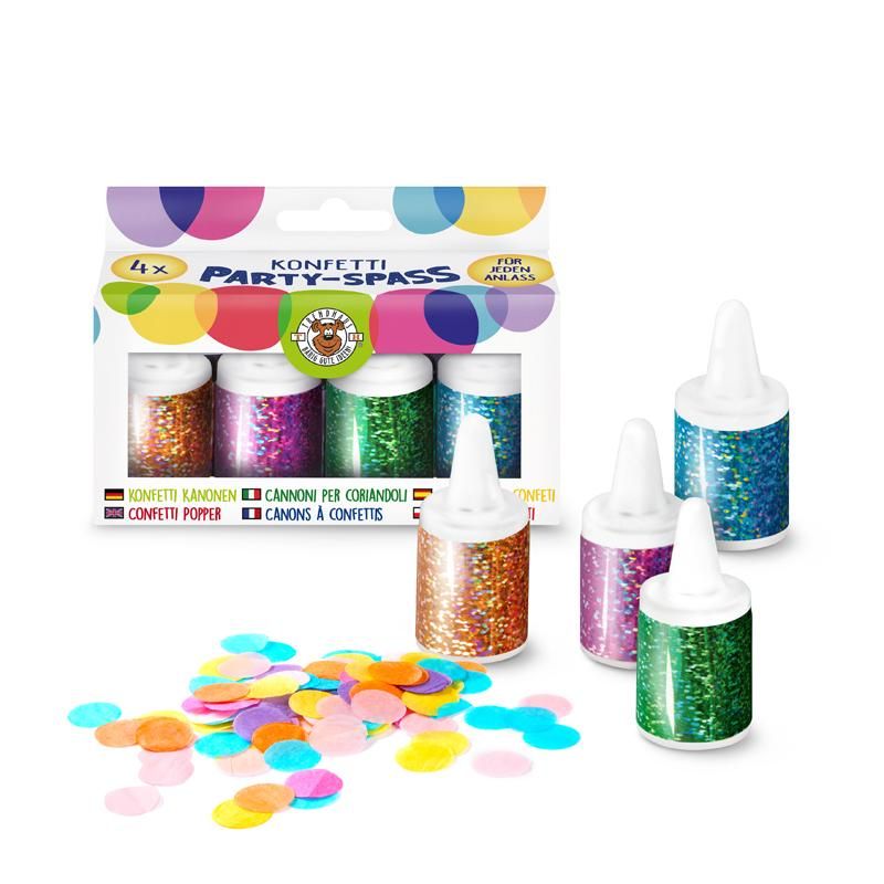 Konfetti Popper 4er Set bunt mit Gummimechanismus von Trendhaus