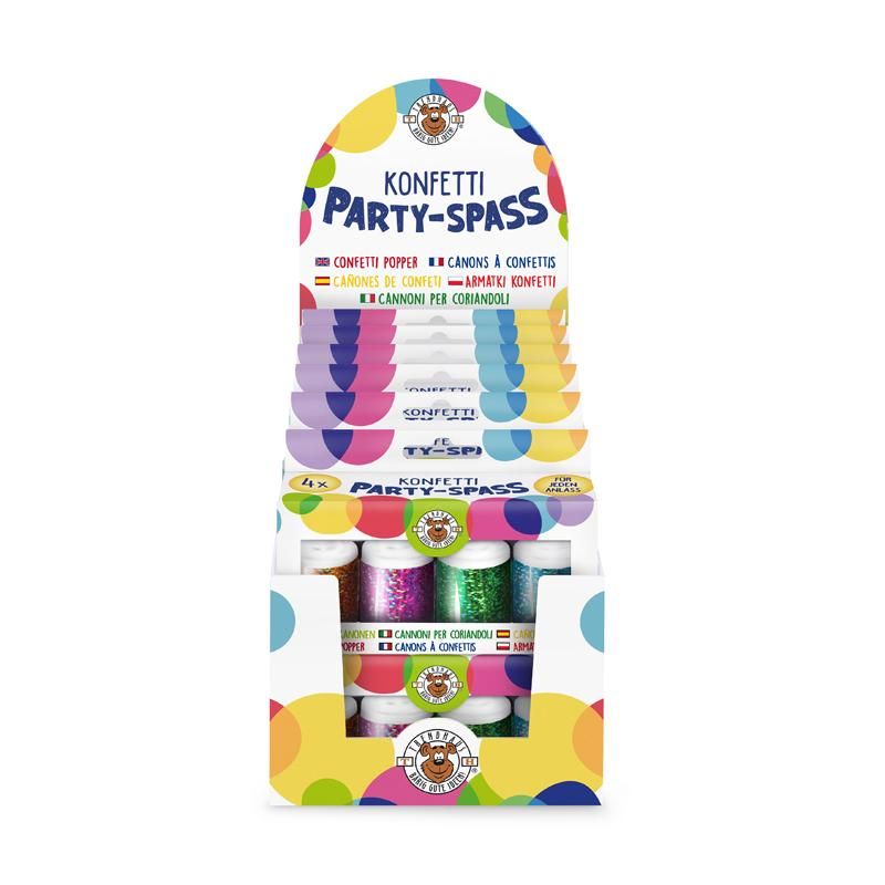 4 bunte Konfetti Popper aus Papier für Feiern und Partys
