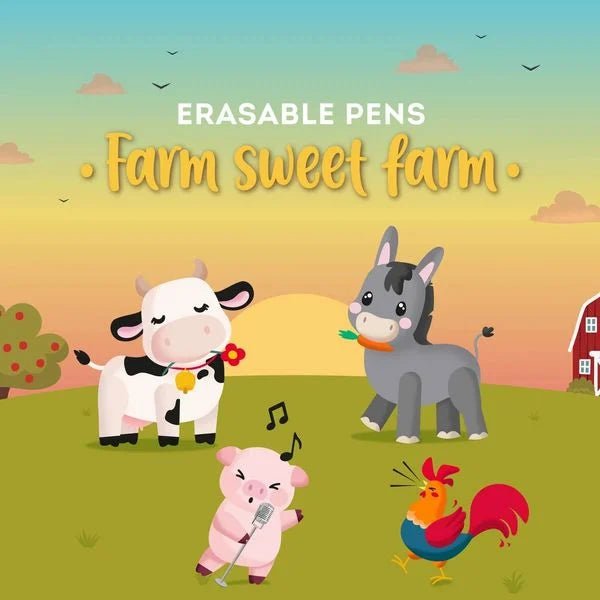 Legami Erasable Pen Set – Farm Sweet Farm Tiere Kuh Schwein Esel Hahn