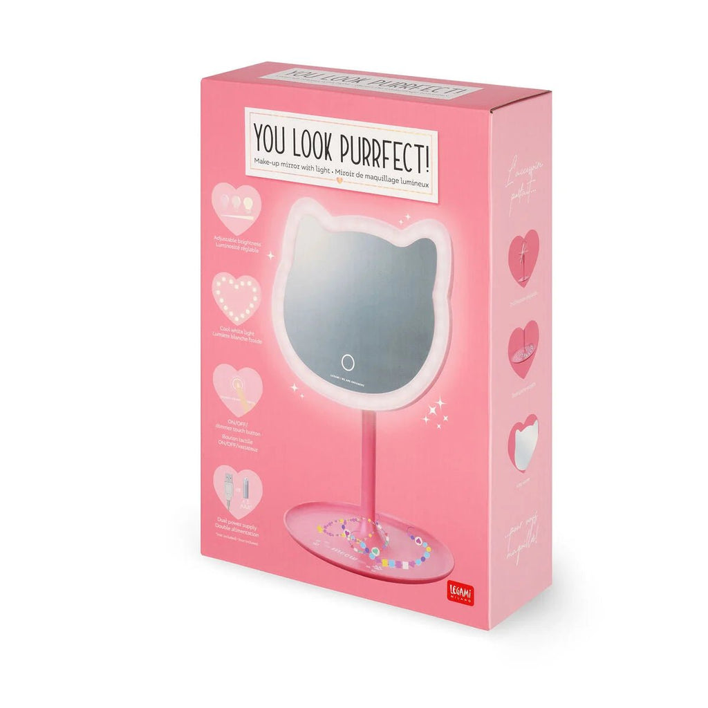 Schminkspiegel mit Licht von Legami – You Look Purrfect! mit LED & Ablage