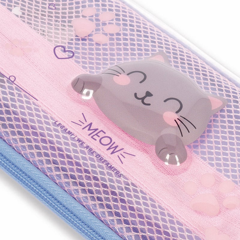 Süßes Katzenmäppchen mit Reißverschluss & Mesh-Fach