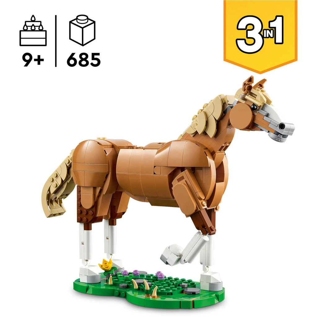 Bewegliches LEGO Pferd mit Sockel und verschiedenen Posen