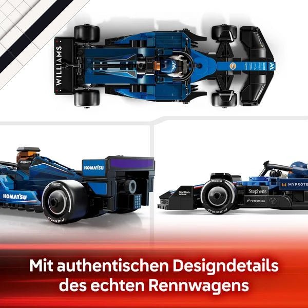 LEGO F1 Rennauto 77429 mit breiten Hinterreifen und Sponsorenlogos

