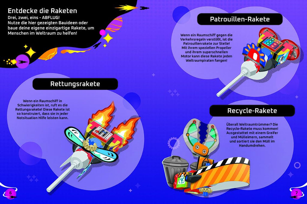 LEGO Weltall Set Raketen bauen Sticker gestalten Kinder