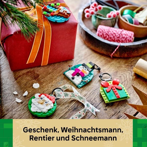 LEGO Weihnachtsanhänger aus 153 Teilen mit Weihnachtsmann, Geschenk, Rentier und Schneemann
