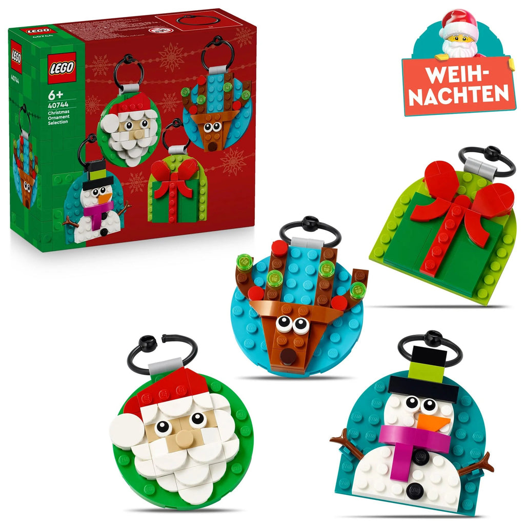 LEGO 40744 Christbaumanhänger Set mit Geschenk-, Weihnachtsmann-, Schneemann- und Rentiermotiv
