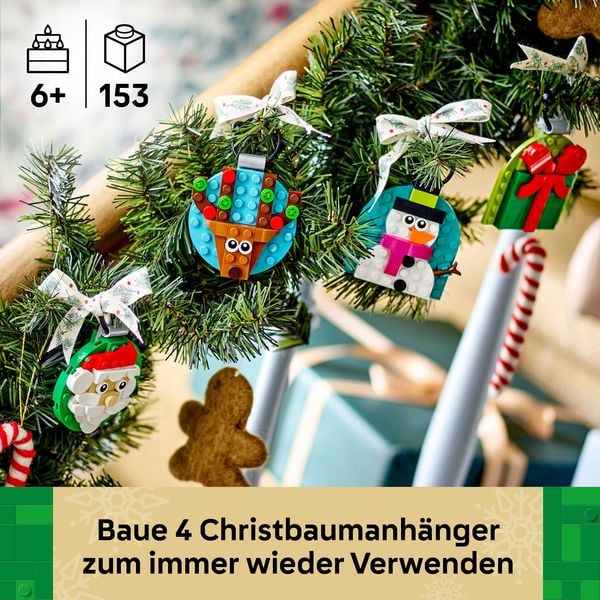 Festliche LEGO Anhänger zum Bauen für Weihnachten mit vier niedlichen Motiven
