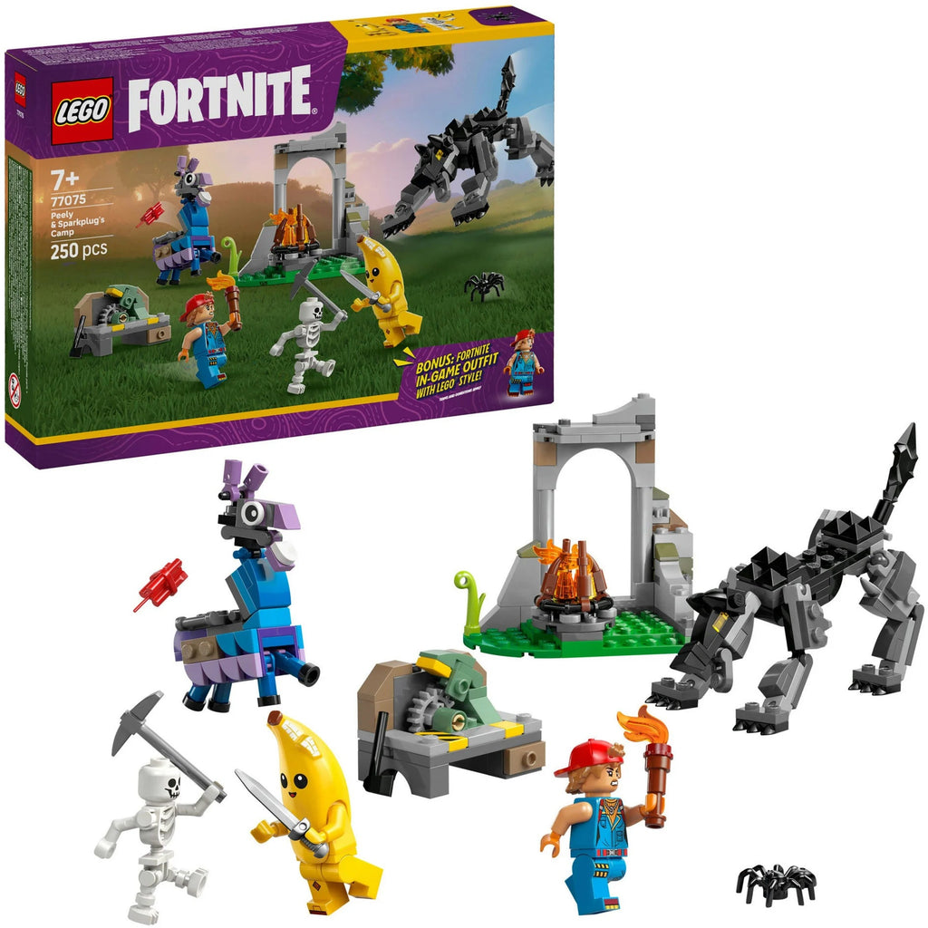 LEGO Fortnite 77075 Lager mit Schali, Zündkerzenkünstlerin & Wolf – 250 Teile